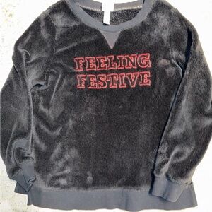 Feeling Festive Black Fleece Sweatshirt large woman cozy Pullover